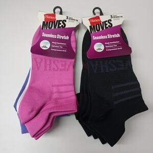 Hanes Moves No Show Tab Socks 6 Pairs Women's Size 5-9 Assorted Seamless Stretch